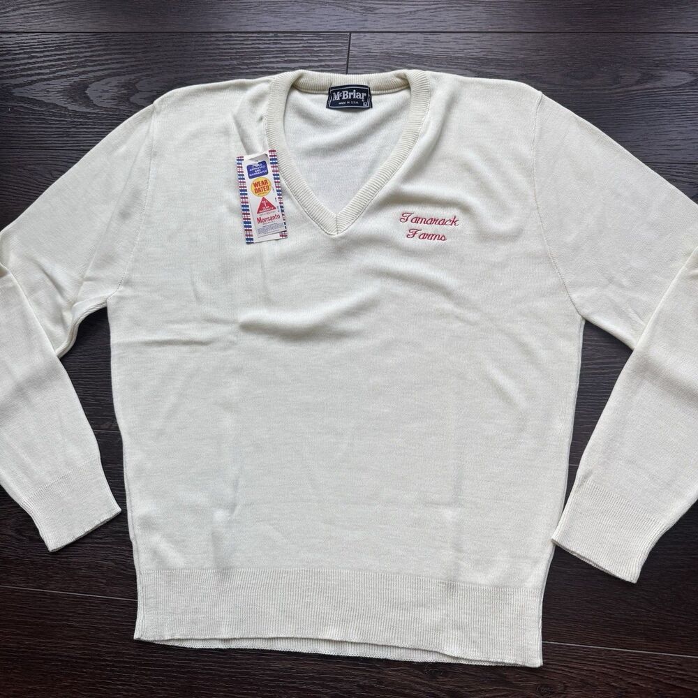 Vintage McBriar Tamarack Farms Sweater Large NWT USA Made Monsanto Wear V-Neck